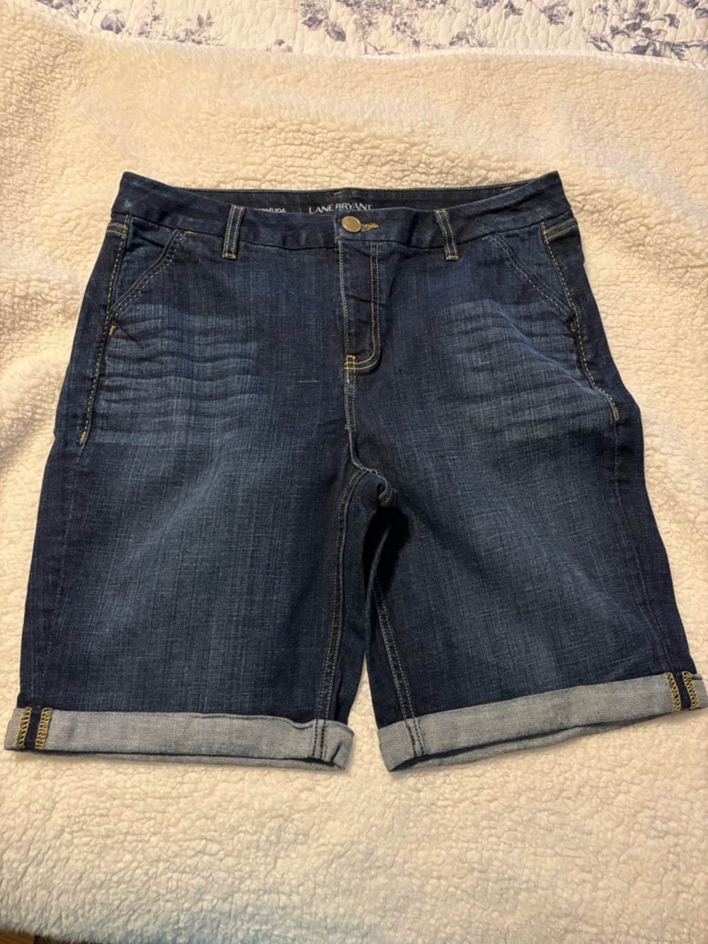 Lane Bryant Dark Indigo Cuffed Denim Bermuda Shorts